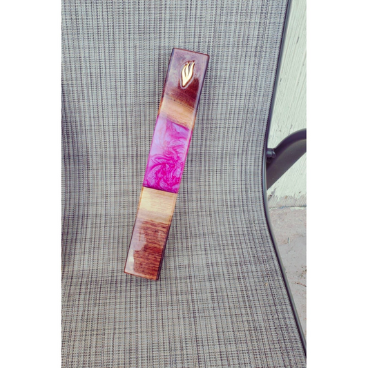 Mezuzah Holder Walnut -  Pink Purple