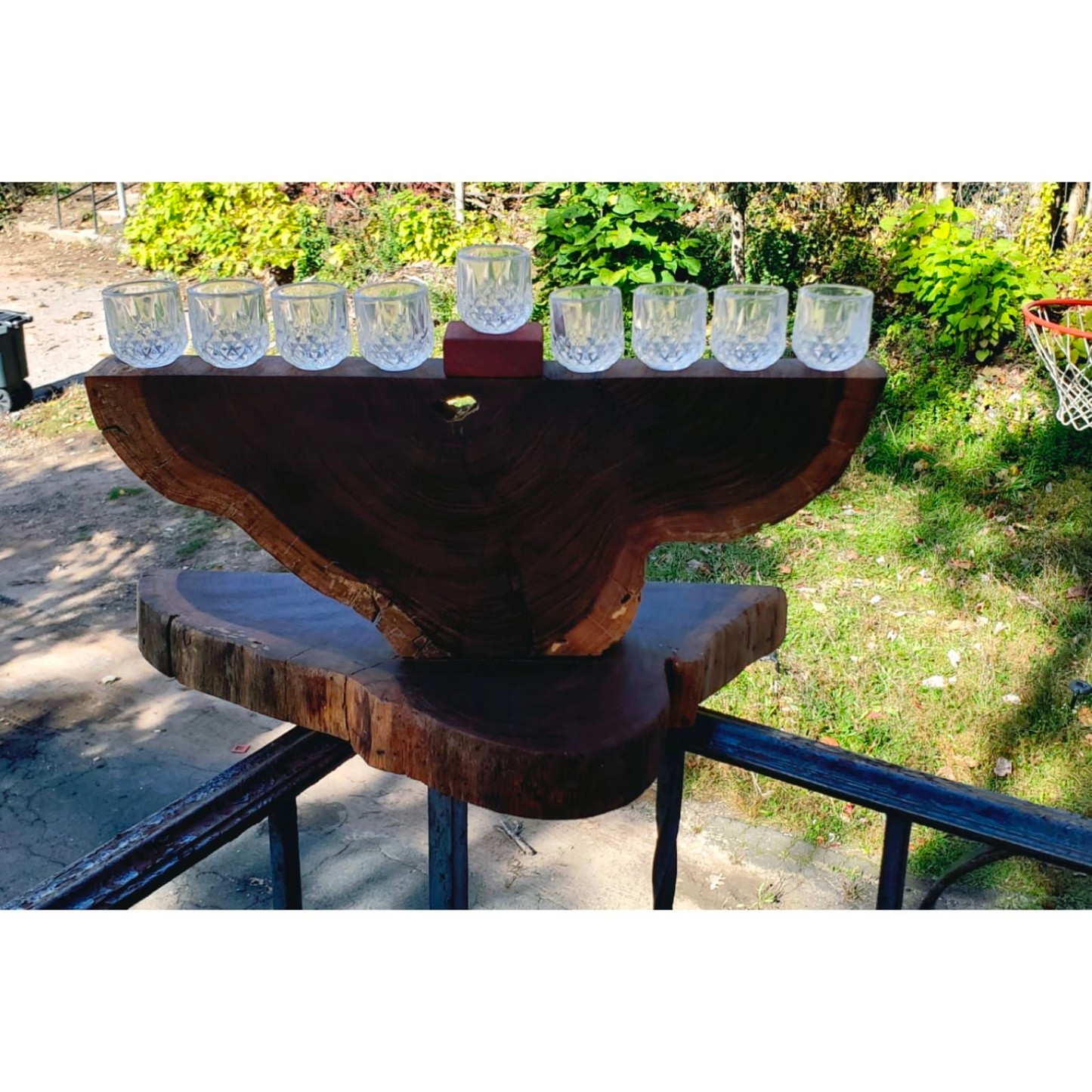 Rustic Wooden Menorah “Crystal Glasses Included”