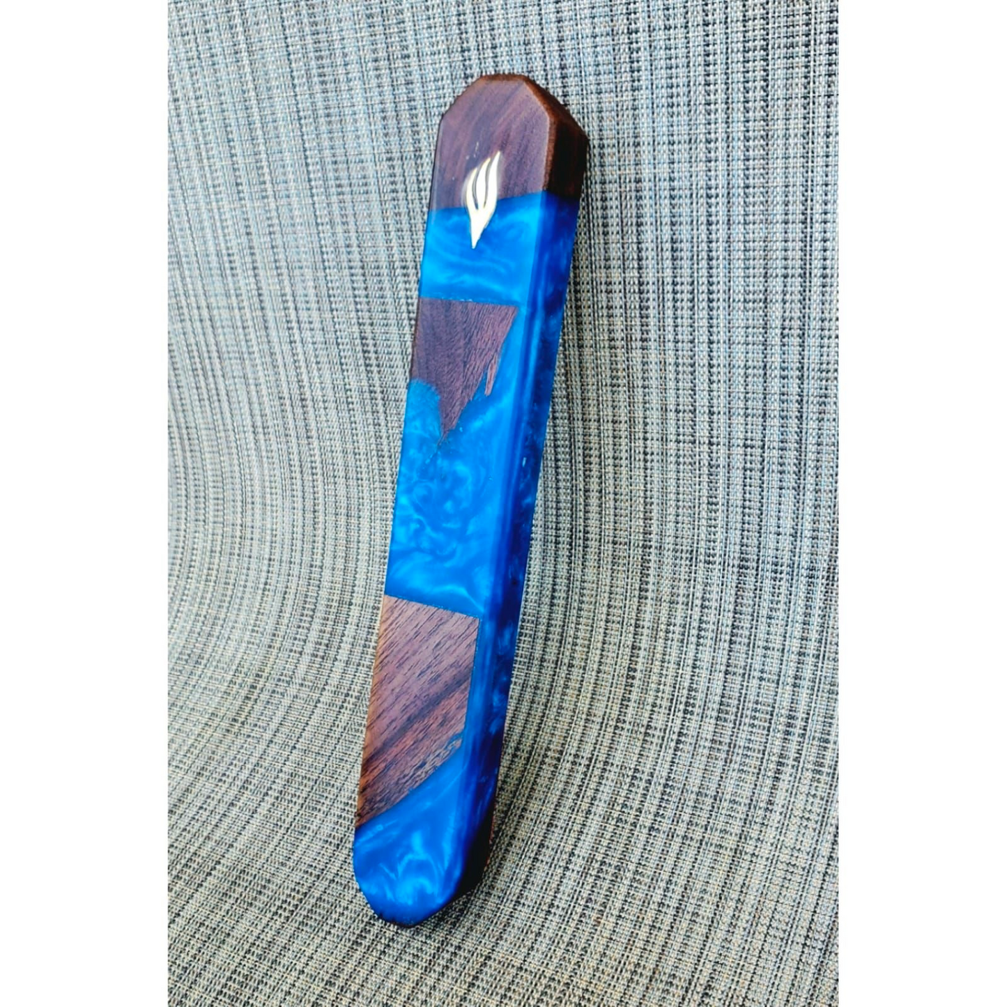 Mezuzah Holder Pieces of Exotic Wood  -  Blue Epoxy