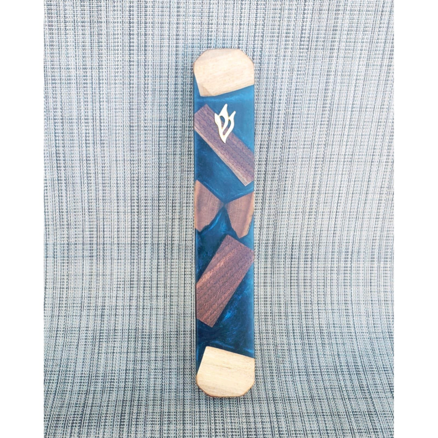 Mezuzah Holder Pieces of Exotic Wood  -  Blue Epoxy