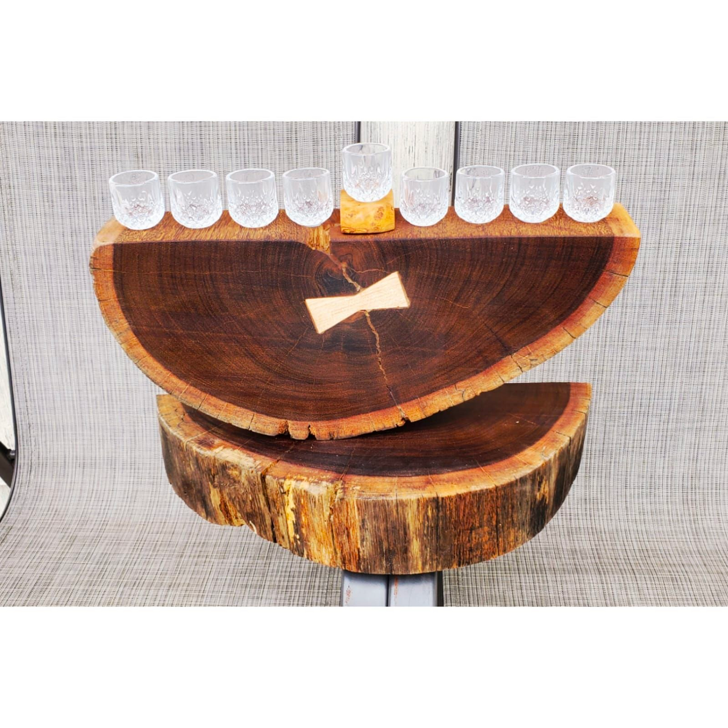 Rustic Wooden Menorah “Crystal Glasses Included”