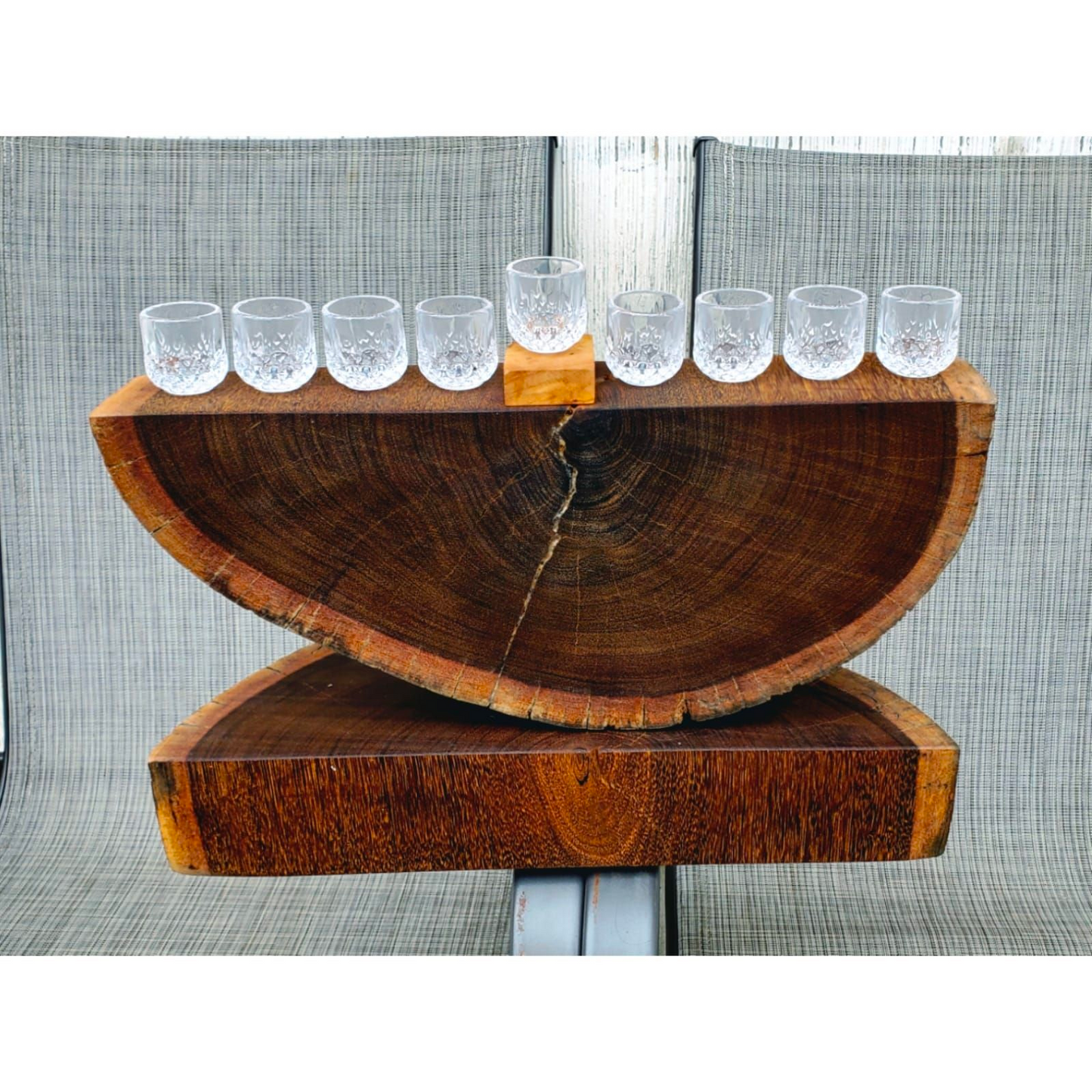 Rustic Wooden Menorah “Crystal Glasses Included”