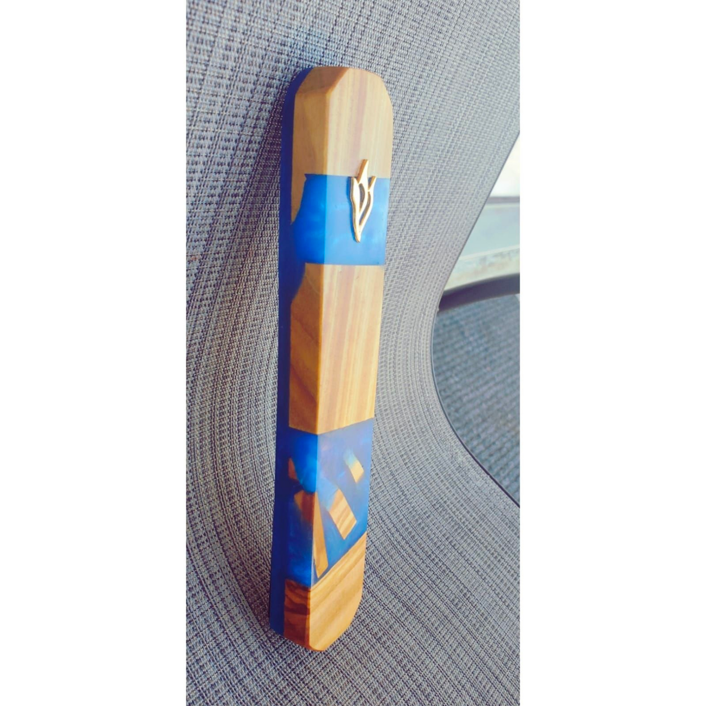 Mezuzah Holder Pieces of Exotic Wood  -  Blue Epoxy