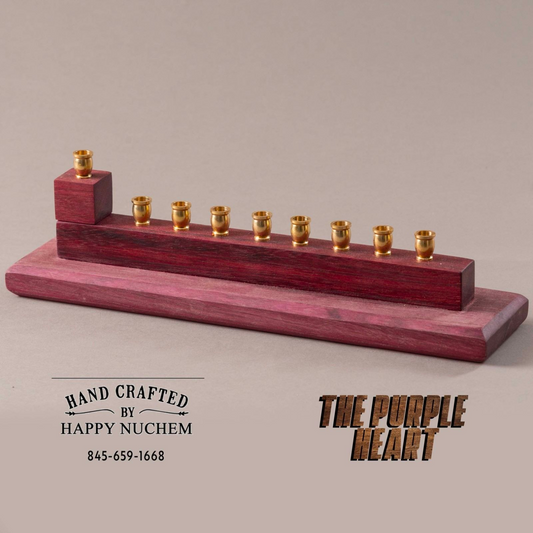 Menorah Purple-heart Wood With Gold Candle Holder