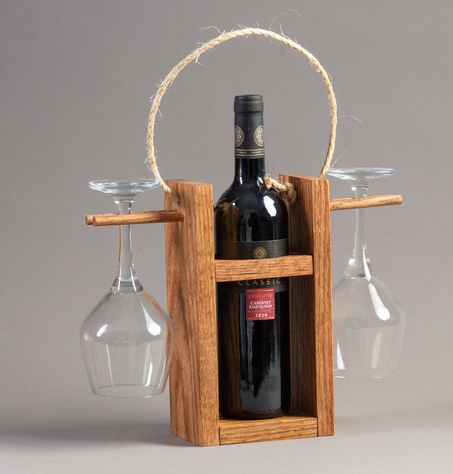 Purim Wine Stand With 2 Hanging glasses