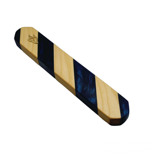 Mezuzah Holder Light Wood With Blue Epoxy Stripes