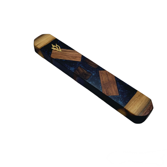 Mezuzah Holder Pieces of Walnut With Dark Blue Epoxy