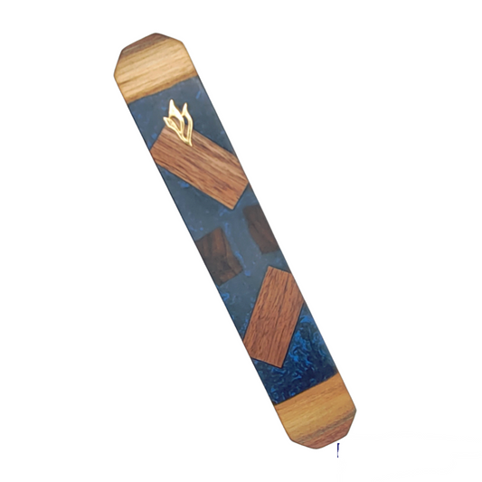 Mezuzah Holder Pieces of Walnut With Dark Blue Epoxy
