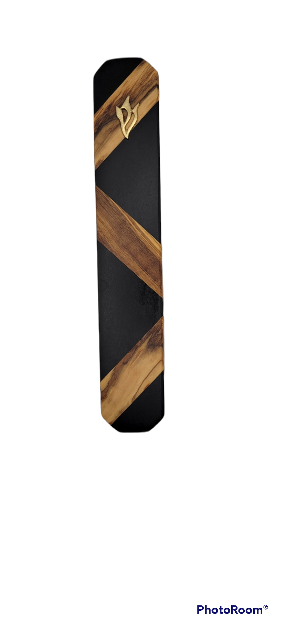 Mezuzah Holder strips of olive wood With Black Epoxy