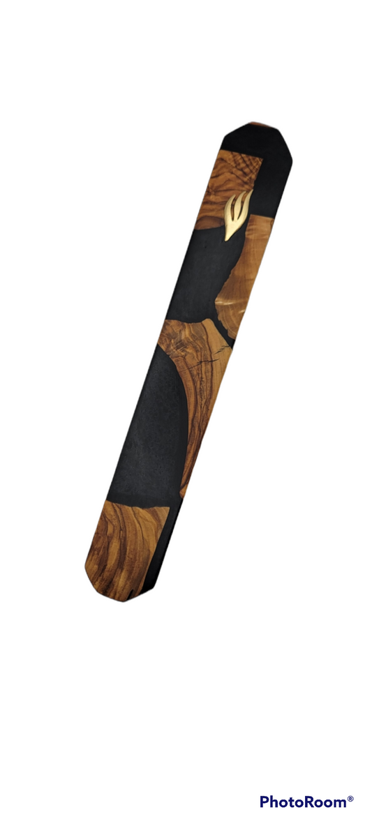 Mezuzah Holder pieces of olive wood With Black Epoxy