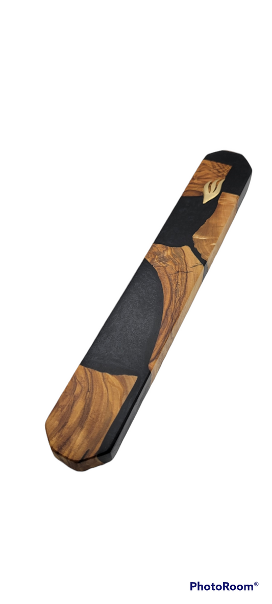 Mezuzah Holder pieces of olive wood With Black Epoxy
