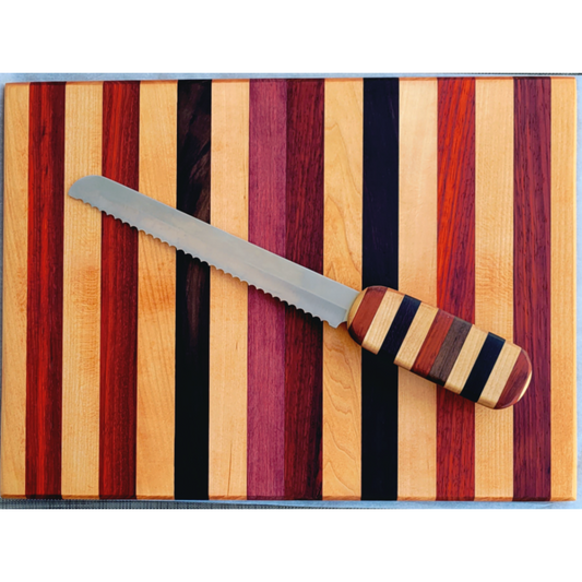 Exotic Wood strips Cutting Board with matching Knife