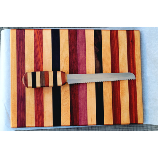 Exotic Wood strips Cutting Board with matching Knife
