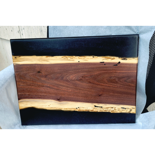 Both sides Live Edge Walnut with 2 Epoxy rivers Cutting Board