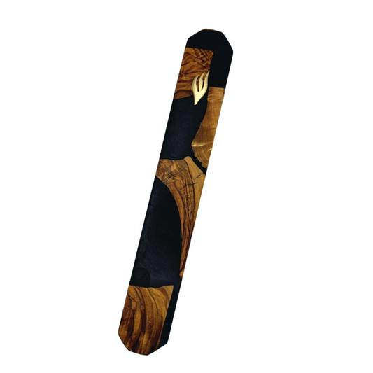 Mezuzah holder Olive wood and black Epoxy