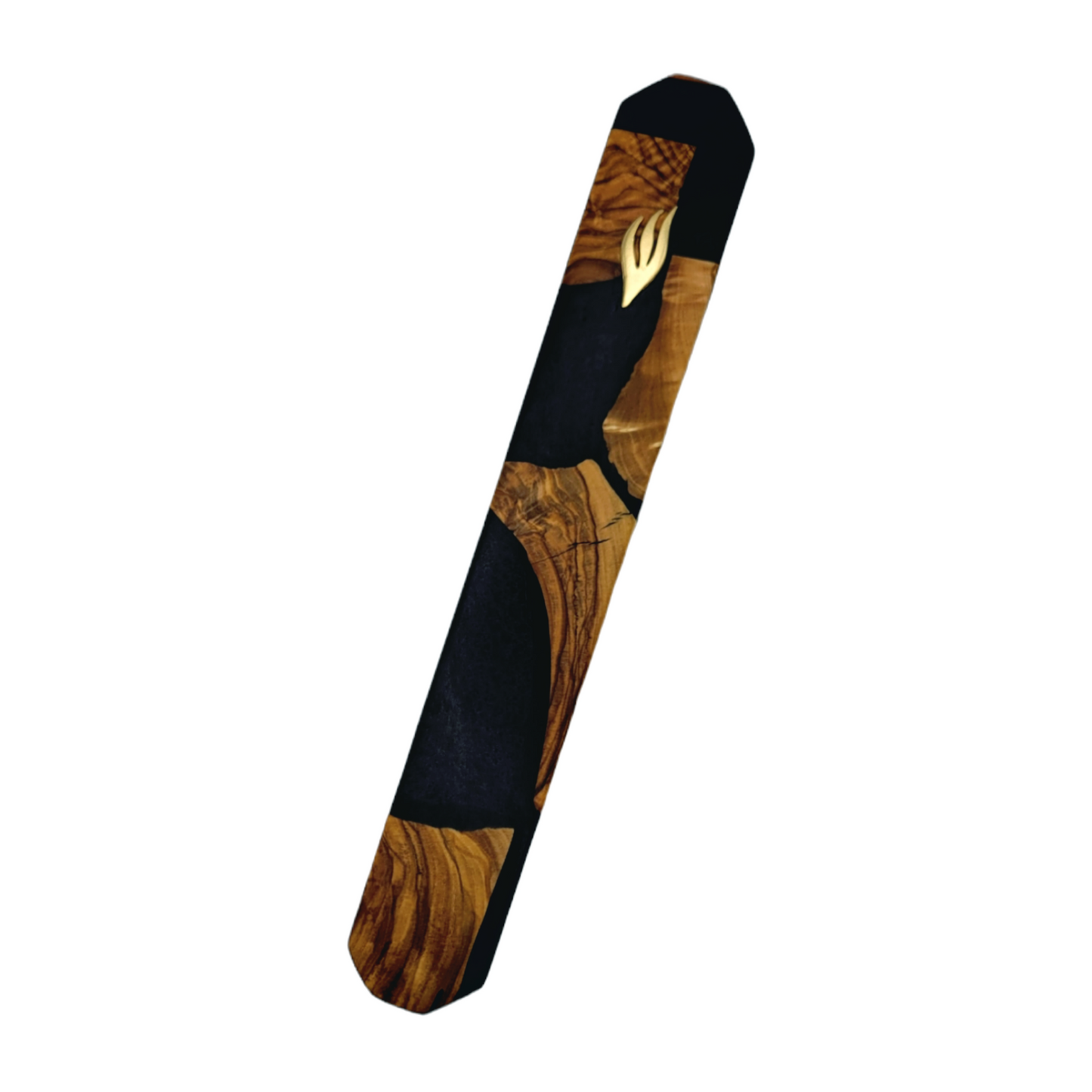 Mezuzah holder Olive wood and black Epoxy