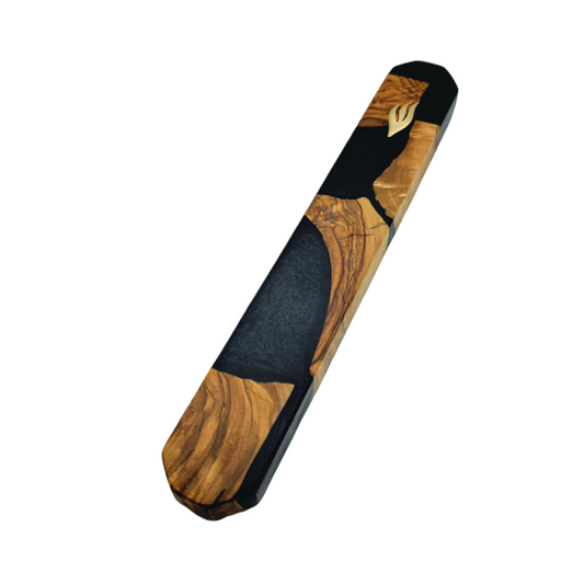 Mezuzah holder Olive wood and black Epoxy