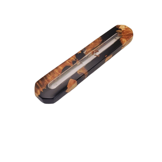 Mezuzah holder Burl wood with black Epoxy backround and Clear Epoxy
