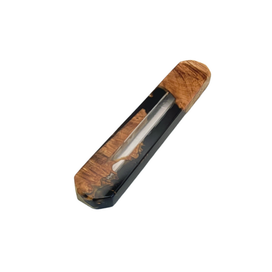 Mezuzah holder Burl wood with black Epoxy backround and Clear Epoxy