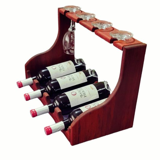 Wine Holder 4 Bottle Wine Bottle & Glass Rack Exotic Podiak Wood