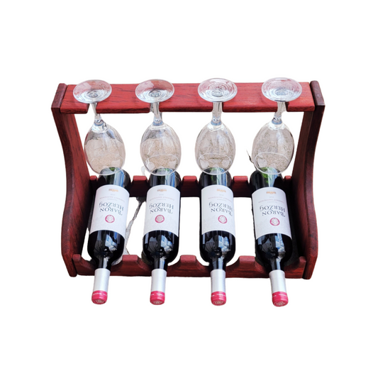 Wine Holder 4 Bottle Wine Bottle & Glass Rack Exotic Podiak Wood