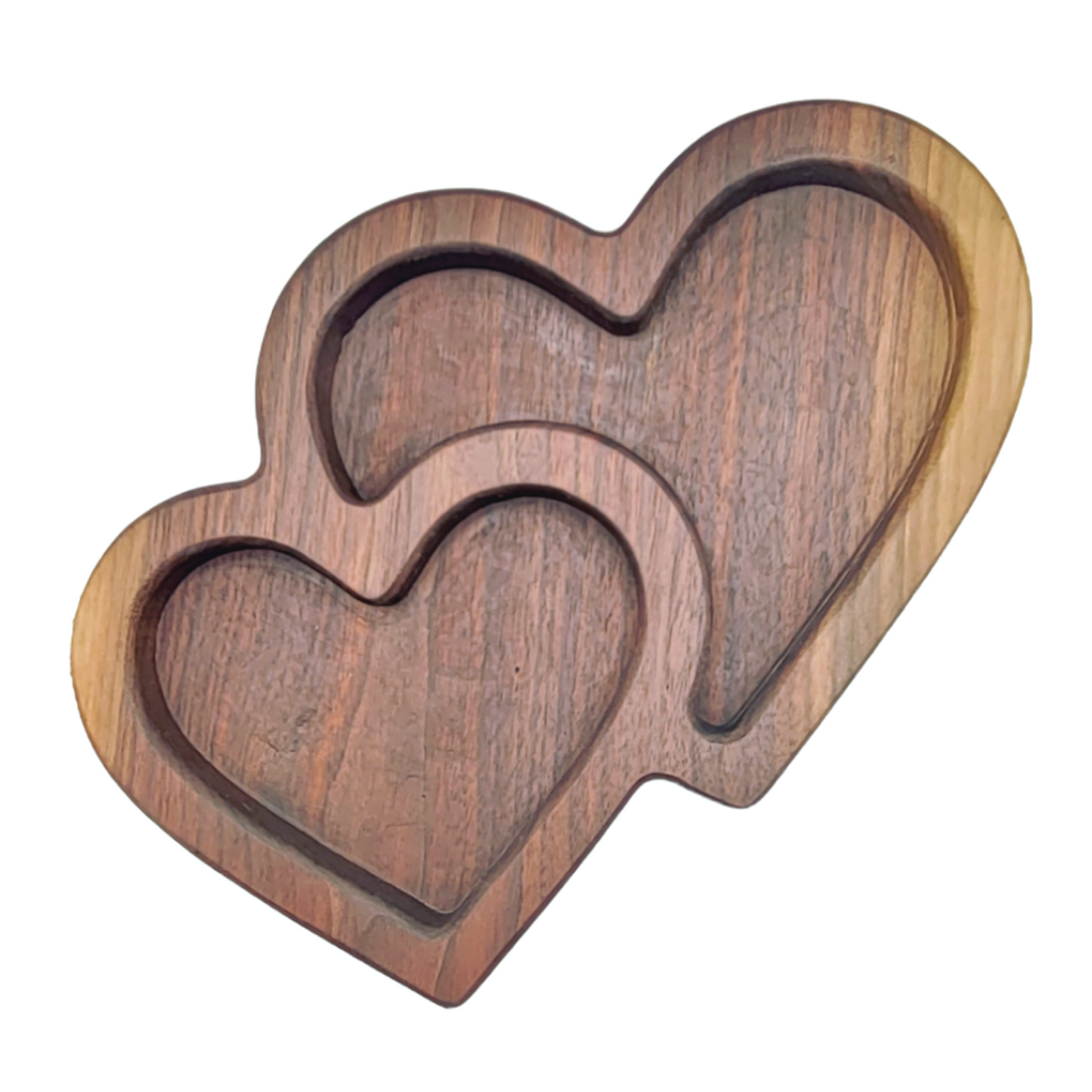 Double Heart Candy Dish Tray Walnut