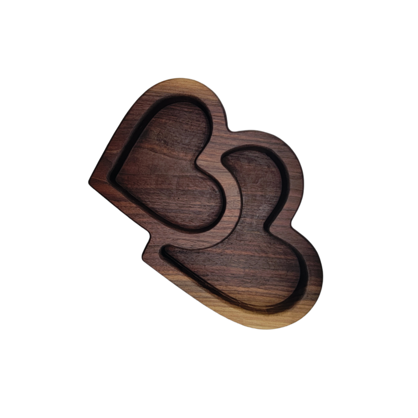 Double Heart Candy Dish Tray Walnut