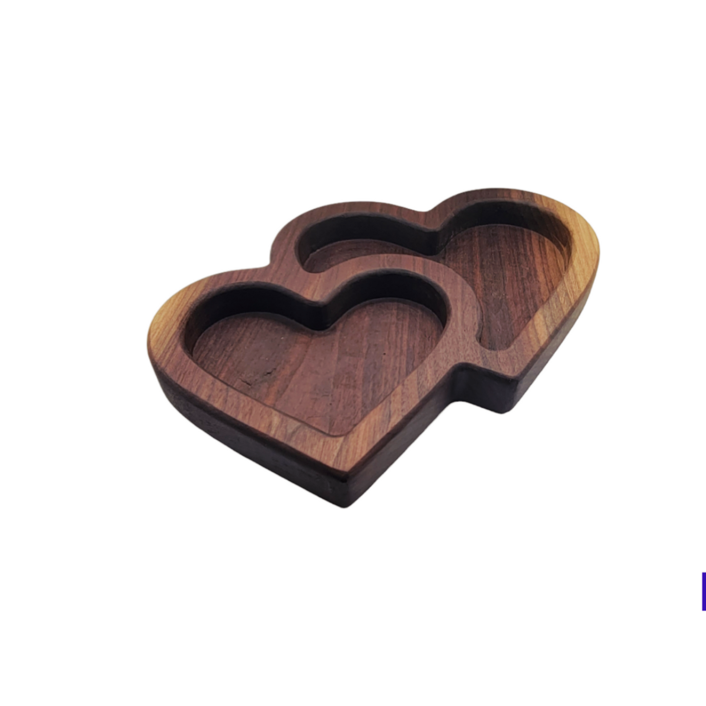 Double Heart Candy Dish Tray Walnut