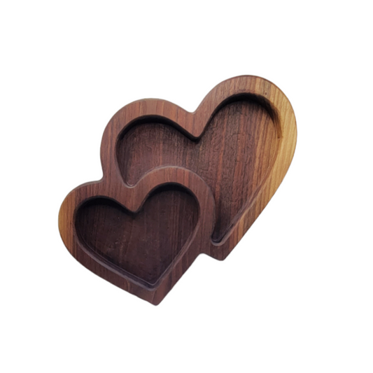 Double Heart Candy Dish Tray Walnut