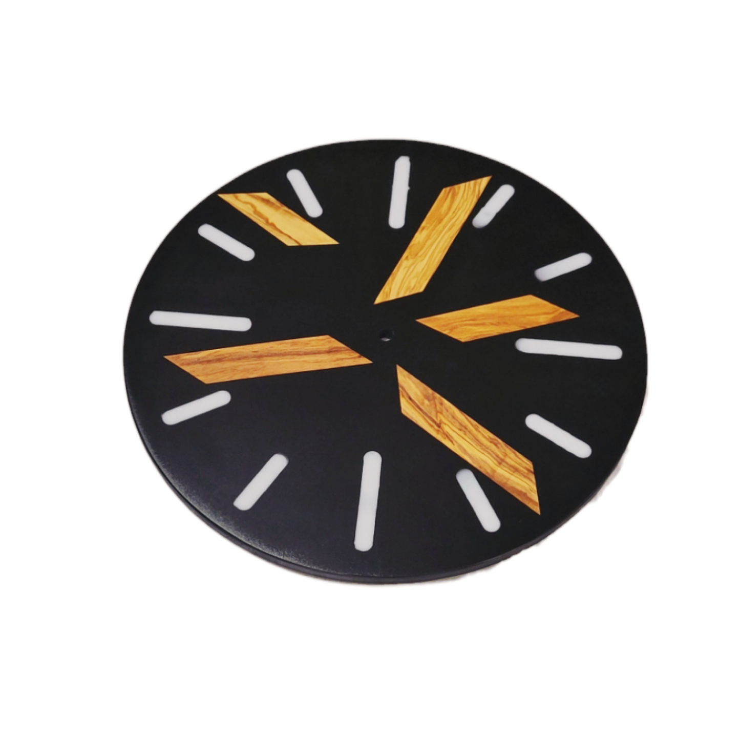 Wall Clock 12" Exotic Wood With Black Epoxy And White Epoxy Lines